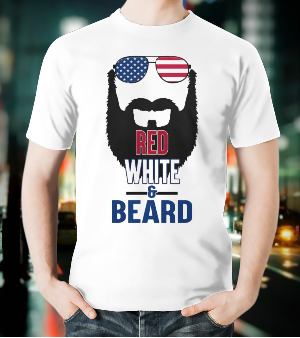 Red White & Beard American Flag Sunglasses Patriotic Beard Design T-Shirt