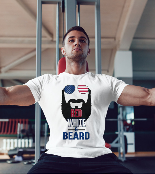 Red White & Beard American Flag Sunglasses Patriotic Beard Design T-Shirt