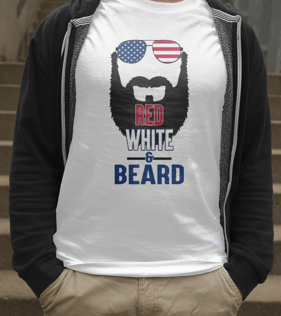 Red White & Beard American Flag Sunglasses Patriotic Beard Design T-Shirt