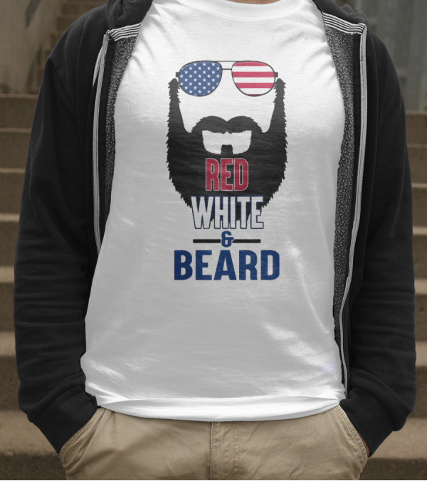 Red White & Beard American Flag Sunglasses Patriotic Beard Design T-Shirt