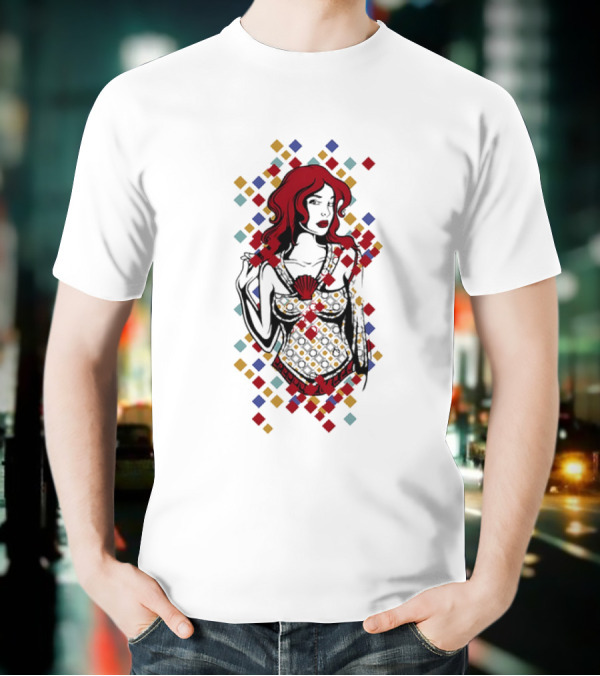 Redhead Warrior Sexy Girl Colorful Abstract Design T-Shirt