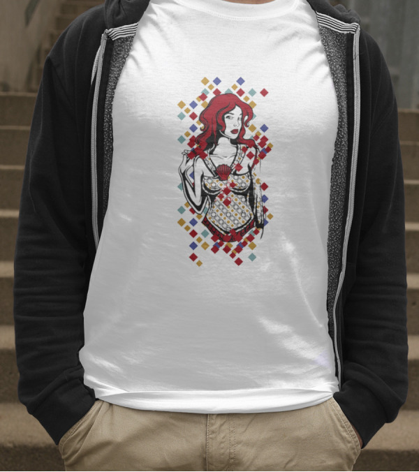 Redhead Warrior Sexy Girl Colorful Abstract Design T-Shirt