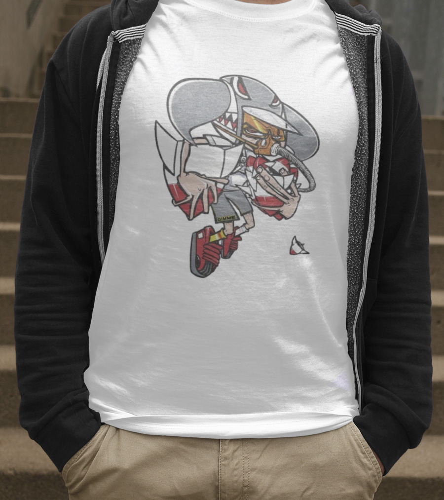 Gimme Project Shark Character With Red Sneaker And Hose T-Shirt