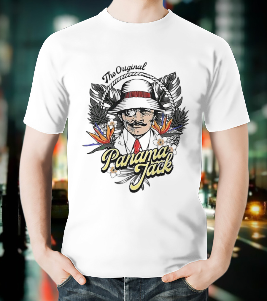 The Original Panama Jack Tropical Floral Mustache Hat T-Shirt