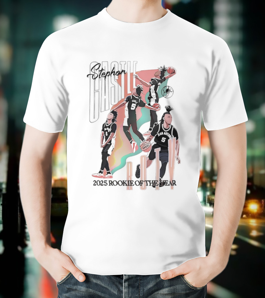 Stephon Castle San Antonio Spurs ROTY 2025 Rookie Of The Year Basketball Motion Stripes T-Shirt