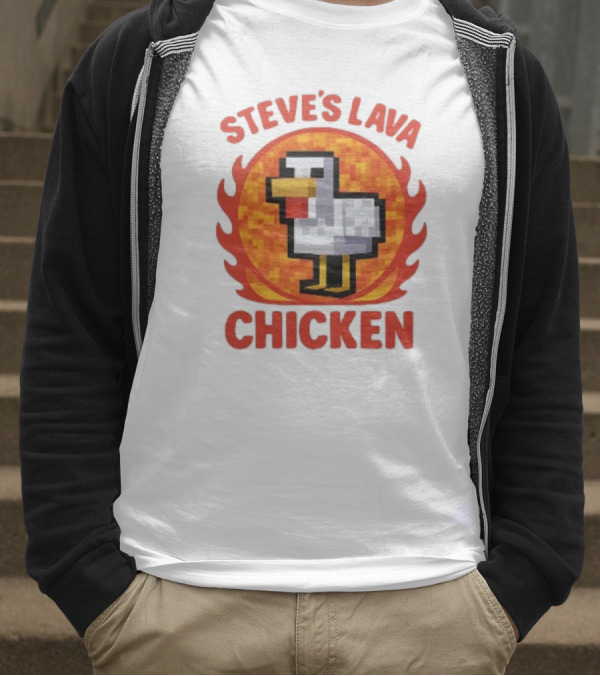 Steve's Lava Chicken Pixelated Minecraft Style T-Shirt