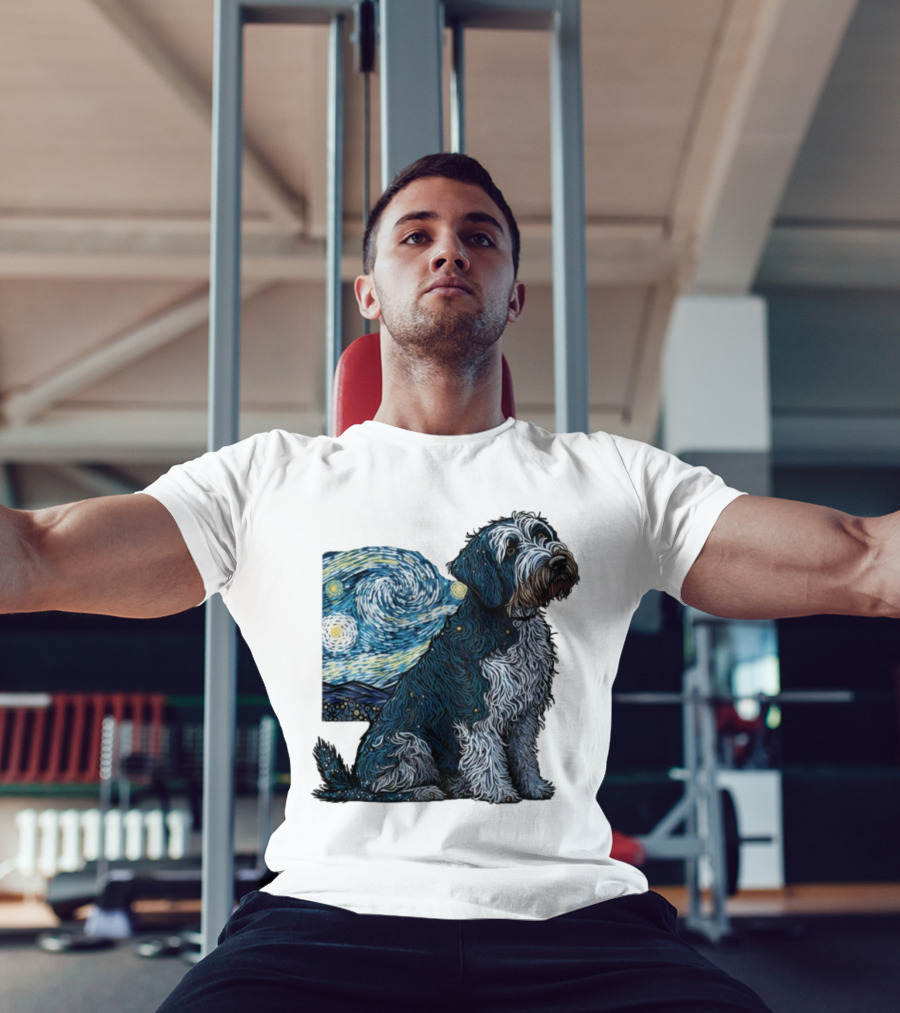 Van Gogh Starry Night Dog Painting Style T-Shirt