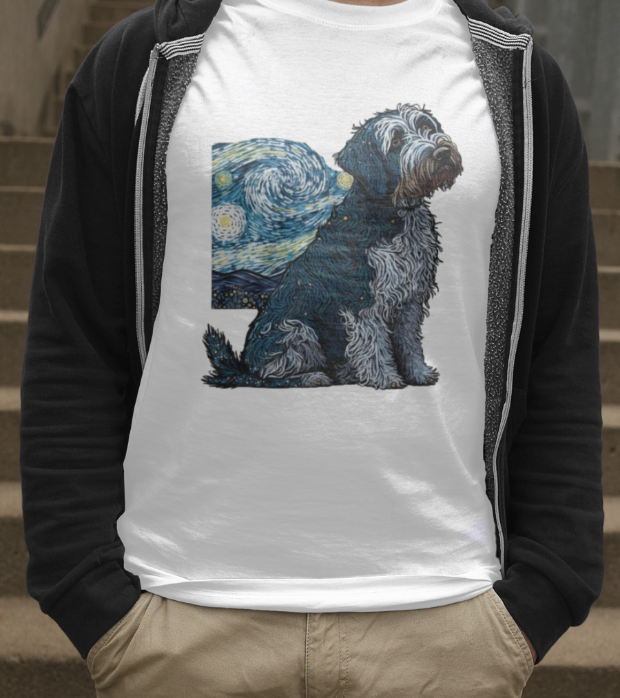 Van Gogh Starry Night Dog Painting Style T-Shirt