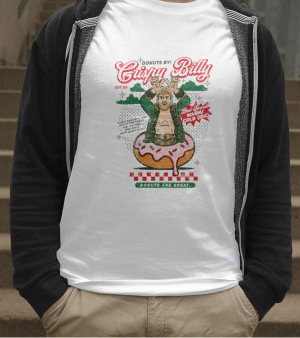 Donuts By Crispy Billy Est. 93 Warm And Delicious Retro Cartoon Wrestler T-Shirt