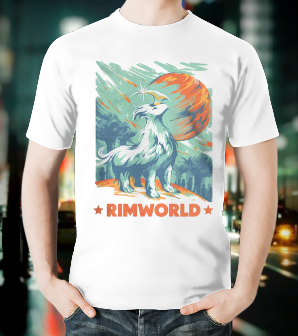 RimWorld Wisest Creature Celestial Spirit Wolf Planetary Backdrop T-Shirt