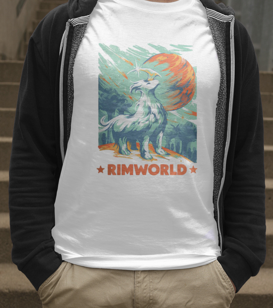 RimWorld Wisest Creature Celestial Spirit Wolf Planetary Backdrop T-Shirt