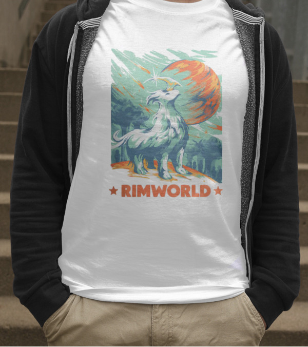 RimWorld Wisest Creature Celestial Spirit Wolf Planetary Backdrop T-Shirt