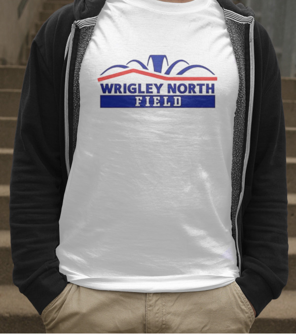 Wrigley North Field Retro Stadium Typography Blue And Red Design T-Shirt
