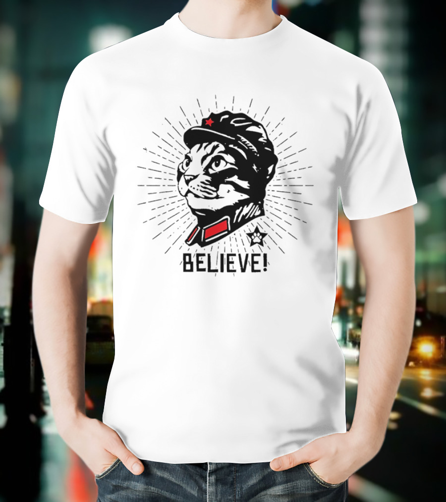 Trust Cat Chairman Believe Red Star Motivational Feline T-Shirt