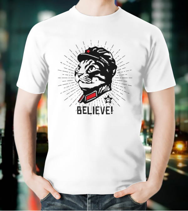 Trust Cat Chairman Believe Red Star Motivational Feline T-Shirt