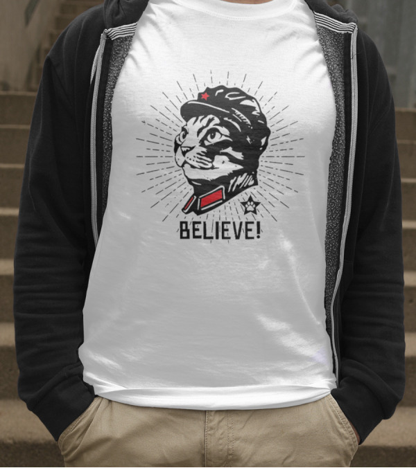 Trust Cat Chairman Believe Red Star Motivational Feline T-Shirt