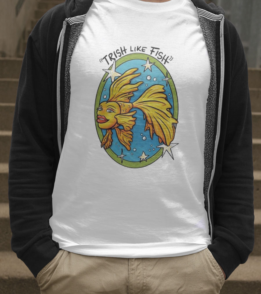 Trish Like Fish Goldfish With Stars And Bubbles T-Shirt