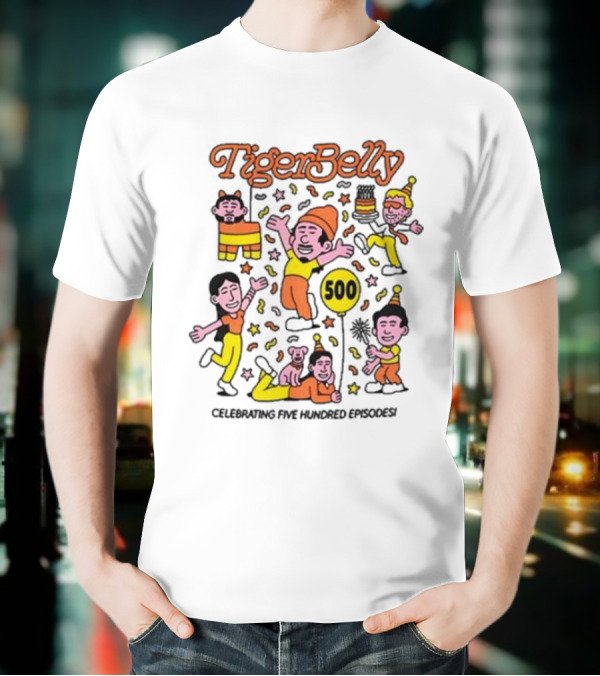 Tigerbelly 500 Episode Celebration Festive Characters And Balloon T-Shirt