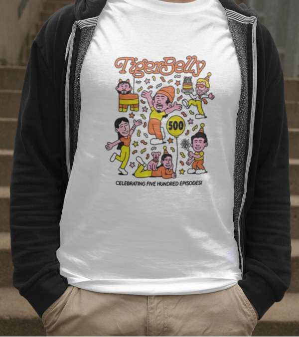 Tigerbelly 500 Episode Celebration Festive Characters And Balloon T-Shirt