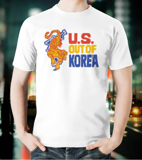 U.S. Out Of Korea Tiger Graphic Retro Style T-Shirt