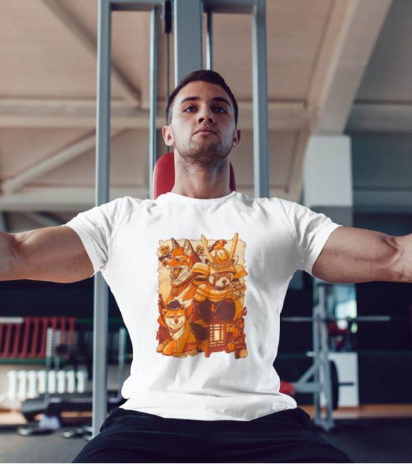 Tenhun Orange Fuzz Fox And Samurai Red Panda With Lantern T-Shirt