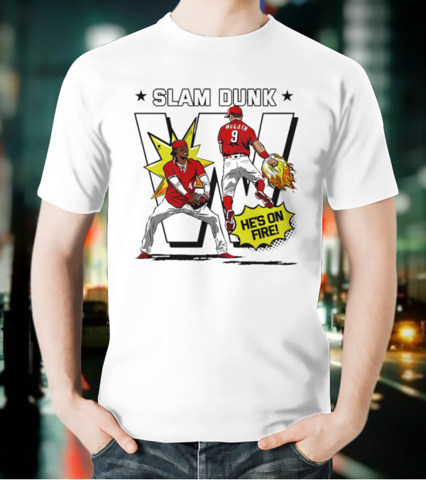 Slam Dunk Cincinnati Reds Elly De La Cruz And Matt McLain He’s On Fire T-Shirt
