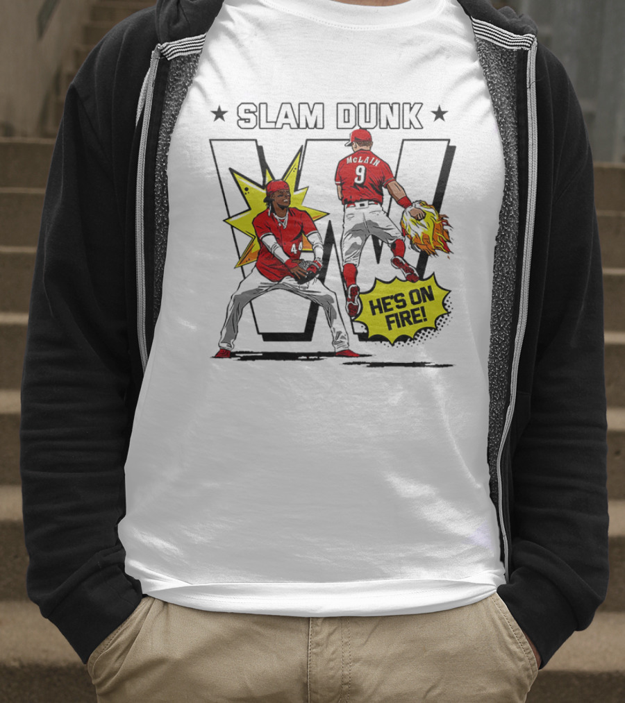 Slam Dunk Cincinnati Reds Elly De La Cruz And Matt McLain He’s On Fire T-Shirt