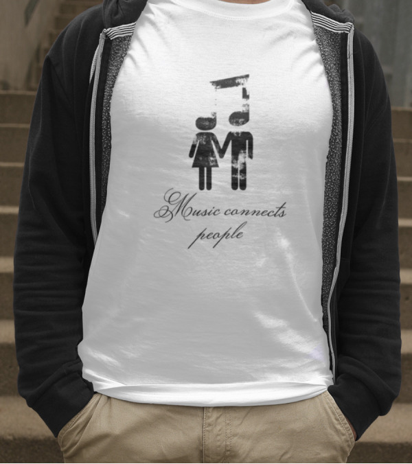 Slechthart Music Connects People Robot And Teddy Bear Illustration T-Shirt