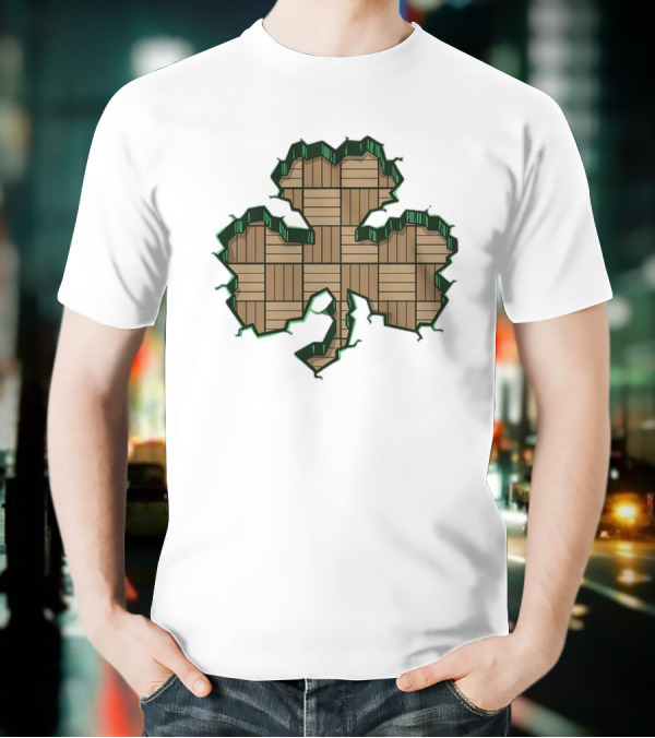 Smashed Shamrock Parquet Hardwood Basketball Court Pattern T-Shirt