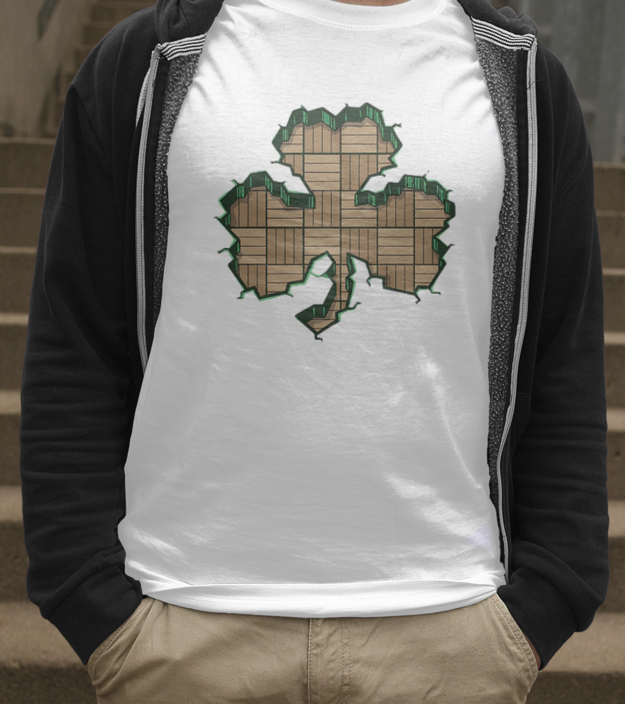 Smashed Shamrock Parquet Hardwood Basketball Court Pattern T-Shirt
