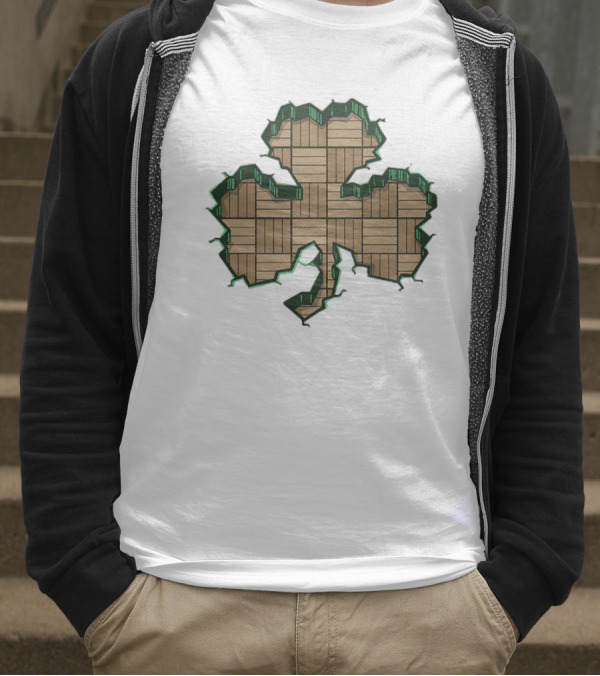 Smashed Shamrock Parquet Hardwood Basketball Court Pattern T-Shirt