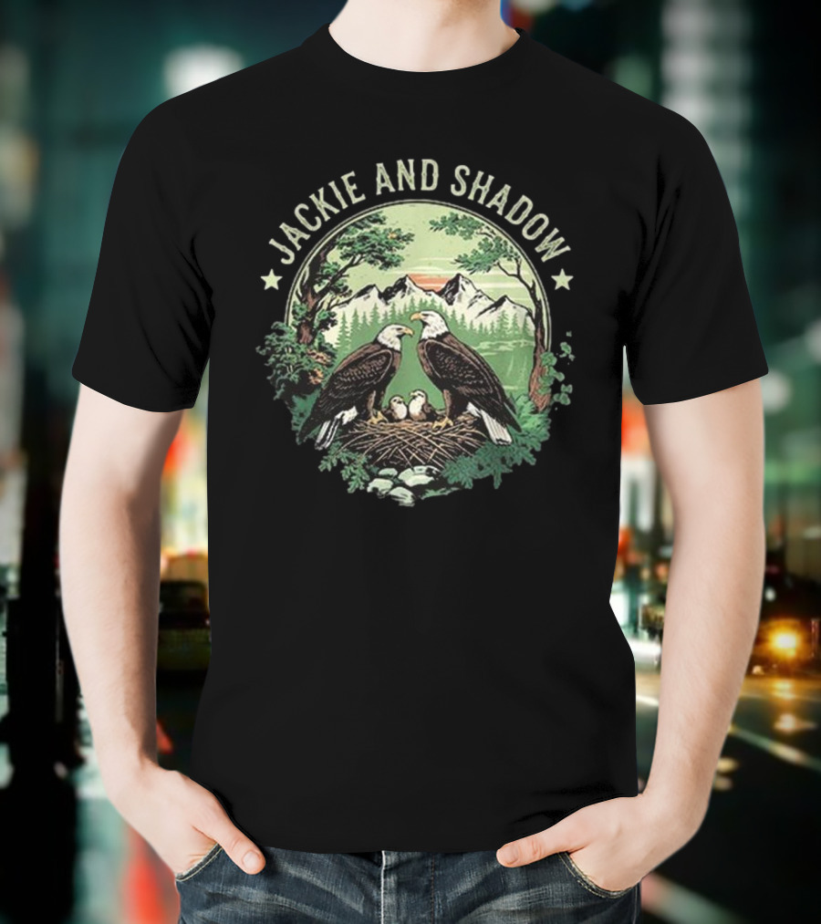 Jackie And Shadow Bald Eagle Family Nesting Scene With Mountain And Forest Background T-Shirt