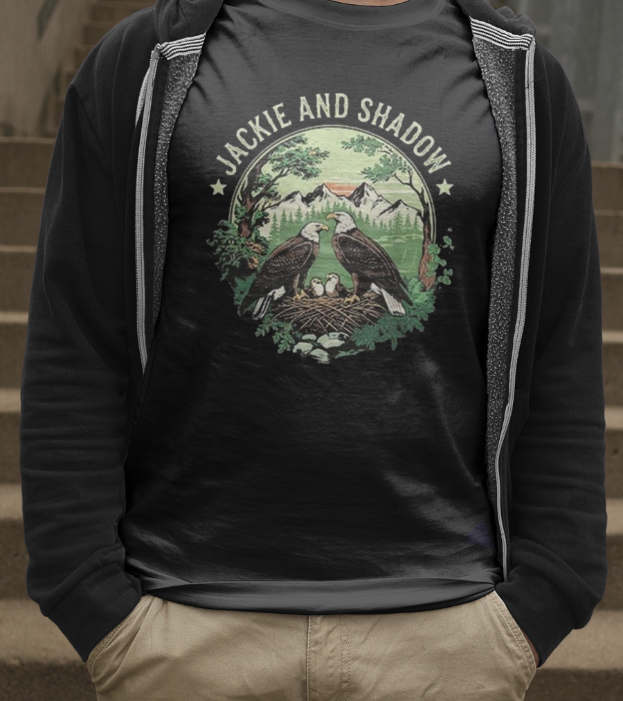 Jackie And Shadow Bald Eagle Family Nesting Scene With Mountain And Forest Background T-Shirt
