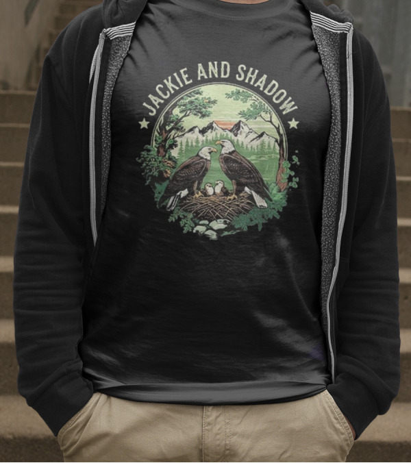 Jackie And Shadow Bald Eagle Family Nesting Scene With Mountain And Forest Background T-Shirt