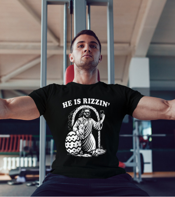 He Is Rizzin Jesus With Bunny And Easter Egg Selfie T-Shirt