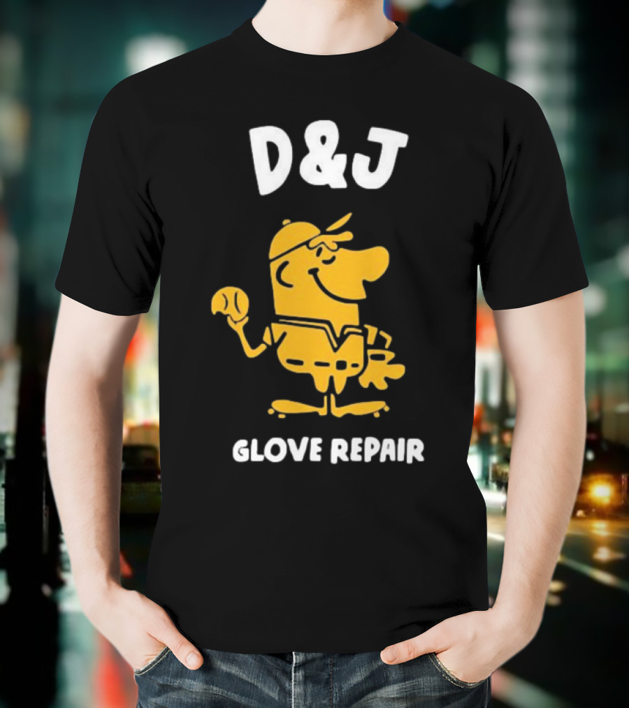 D&J Glove Repair Baseball Character With Cap And Ball T-Shirt