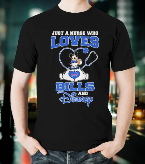 Just A Nurse Who Loves Buffalo Bills Mickey Mouse Disney Stethoscope T-Shirt