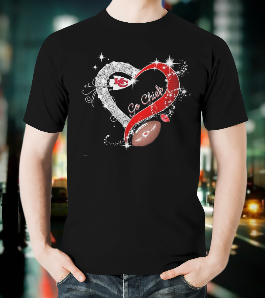 Kansas City Chiefs Heart Shape Football Go Chiefs T-Shirt