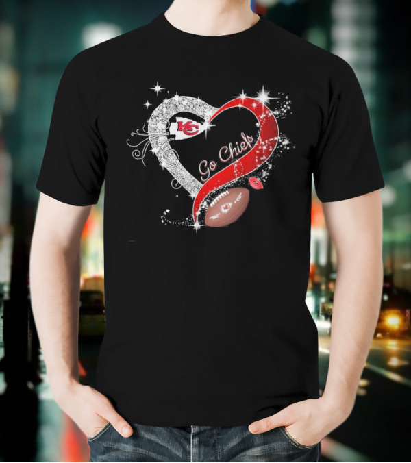 Kansas City Chiefs Heart Shape Football Go Chiefs T-Shirt
