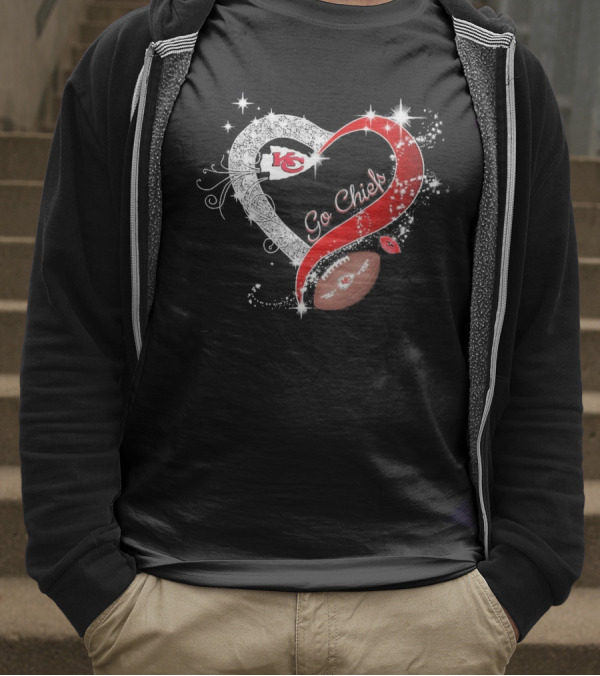 Kansas City Chiefs Heart Shape Football Go Chiefs T-Shirt