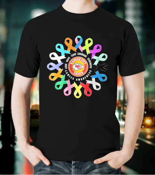 Kansas City Chiefs NFL Cancer Awareness Hope Cure Comfort Support Love T-Shirt