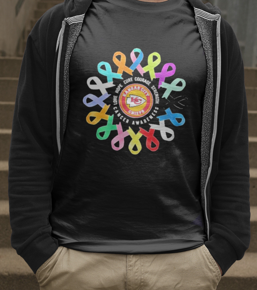 Kansas City Chiefs NFL Cancer Awareness Hope Cure Comfort Support Love T-Shirt