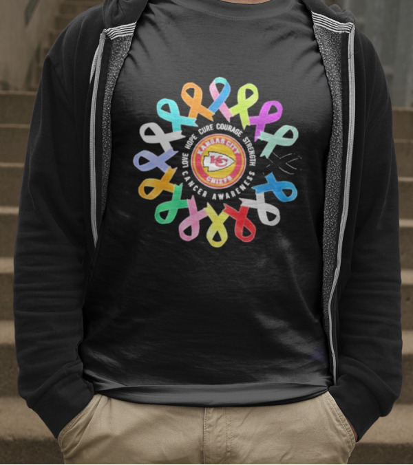 Kansas City Chiefs NFL Cancer Awareness Hope Cure Comfort Support Love T-Shirt