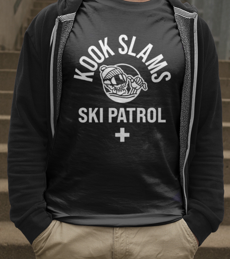 Kook Slams Ski Patrol Skeleton With Snow Goggles And Beanie T-Shirt