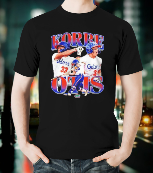 Korbe Otis Florida Gators Softball Player 33 Gators Blue Helmet Collage T-Shirt