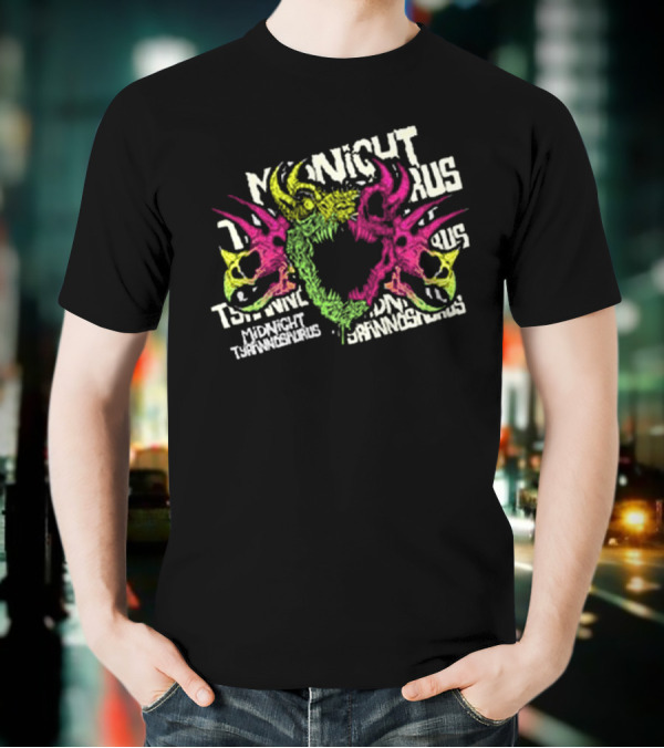 KT8 Midnight Tyrannosaurus Neon Pink Green Skull Illustration T-Shirt