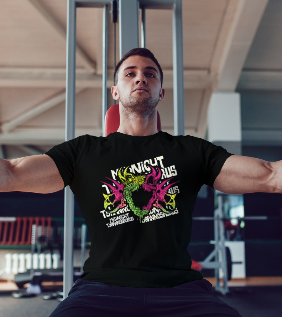 KT8 Midnight Tyrannosaurus Neon Pink Green Skull Illustration T-Shirt
