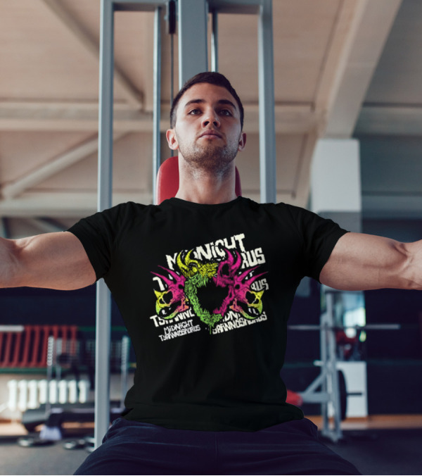 KT8 Midnight Tyrannosaurus Neon Pink Green Skull Illustration T-Shirt