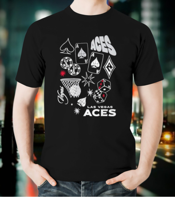 Las Vegas Aces Playing Cards Dice Basketball Hoop Casino Elements T-Shirt