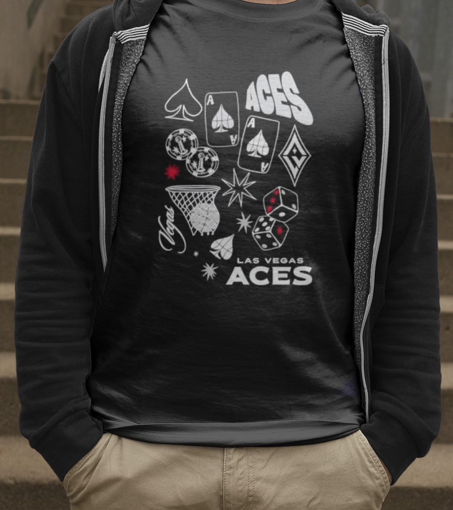 Las Vegas Aces Playing Cards Dice Basketball Hoop Casino Elements T-Shirt